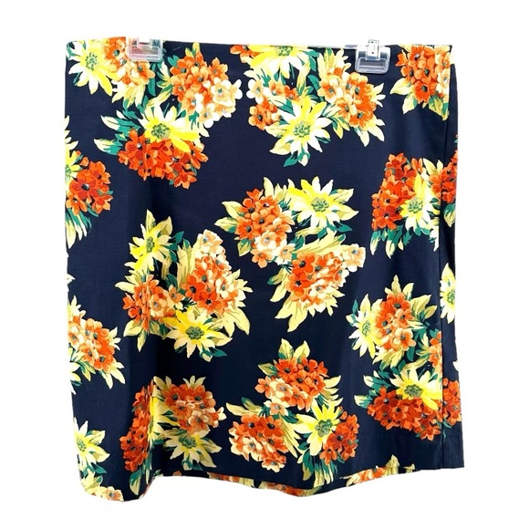 Ann Taylor Women’s 12 NWT Navy Yellow Flowers Pencil Skirt Cotton Spandex - Picture 1 of 11